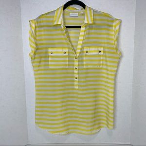 NY & Co Striped Capped Sleeves V-neck Top